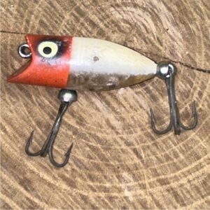Vintage Heddon Tiny Lucky 13 Topwater Fishing Lures Red White